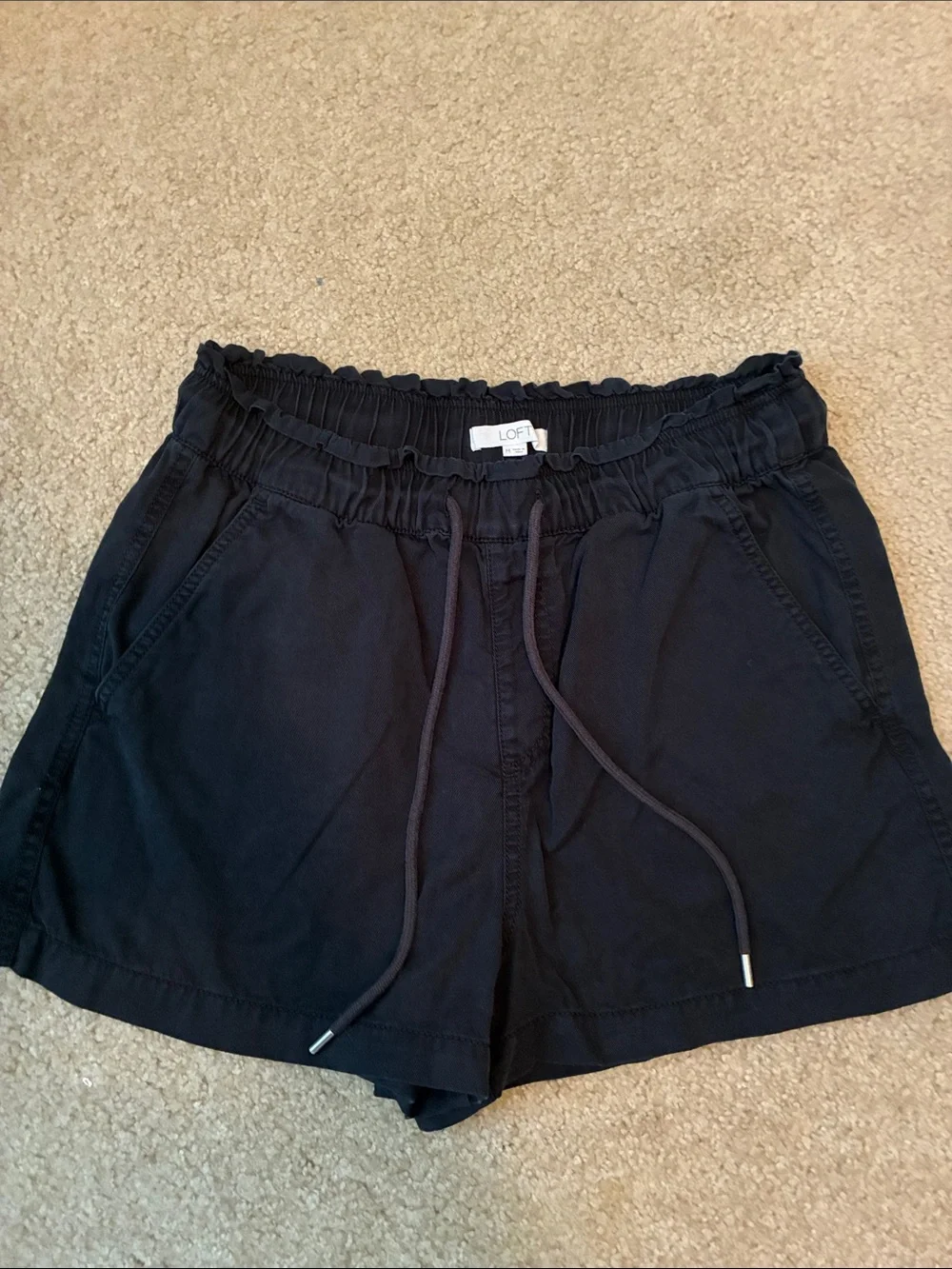 LOFT Black High-Rise Drawstring Shorts